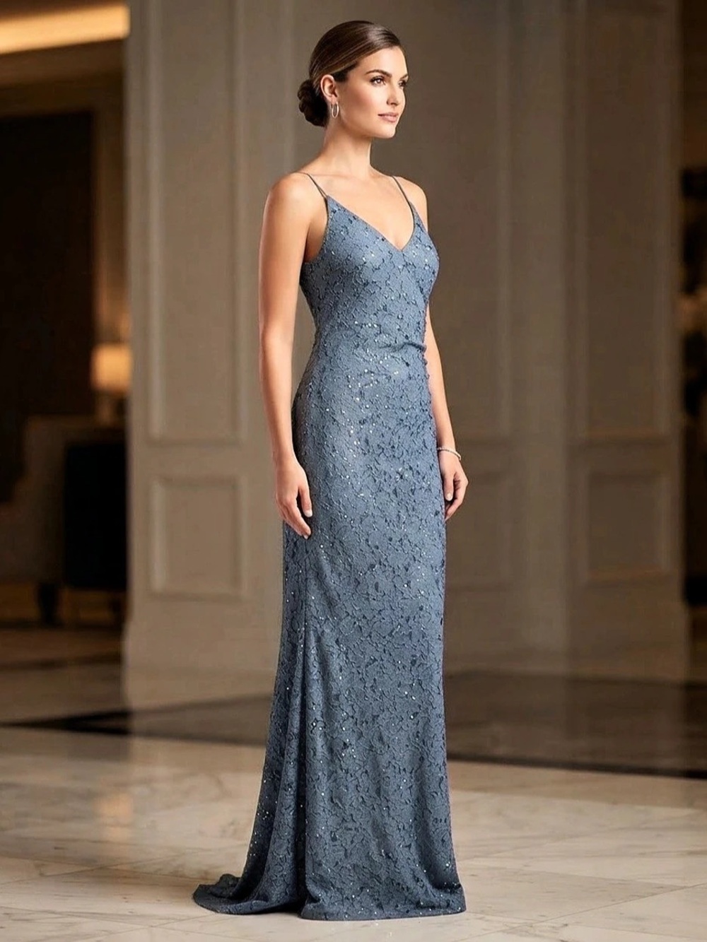 David's Bridal DB270072 Floral Lace Sequin Maxi Dress Size 10 NWT